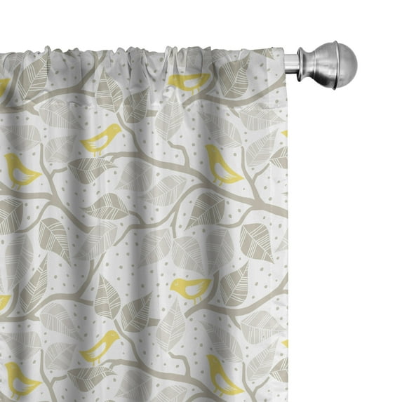 Ambesonne Birds Window Curtains, Abstract Lobed Leaves, Each 28" W x 84" L, Pale Grey Mustard