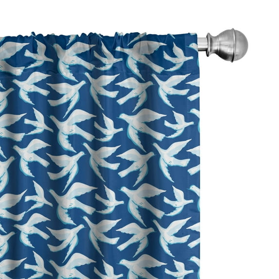 Ambesonne Birds Window Curtains, Gentle Drawings of Pigeons, Each 28" W x 63" L, Navy Blue Pale Blue