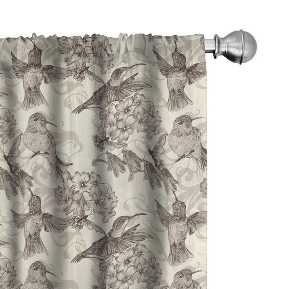 Ambesonne Birds Window Curtains, Ruby-Throated Hummingbird, Each 28" W x 63" L, Dimgrey and Ivory