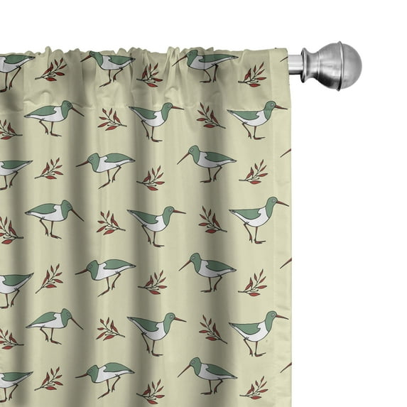 Ambesonne Birds Window Curtains, Shorebirds Animals Long Beaks, Each 28" W x 63" L, Pale Green Red