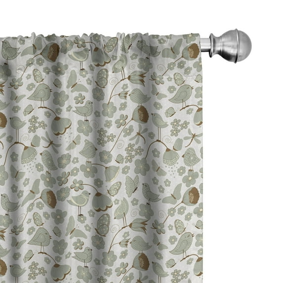 Ambesonne Birds Window Curtains, Summery Flying Birds, Each 28" W x 63" L, Pale Sage Green and Grey