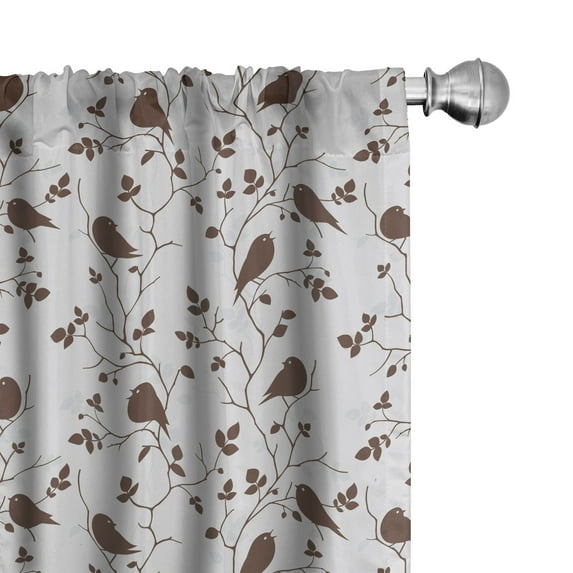 Ambesonne Birds Window Curtains, Tweeting Little Sparrows, Each 28" W x 63" L, Seal Brown and Pale Grey