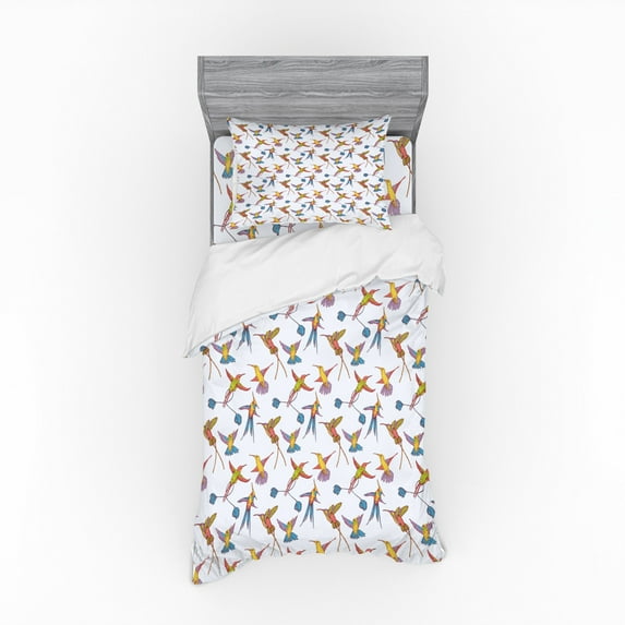 Ambesonne Birds Bedding Set 3 Pcs, Tropical Exotic Wildlife, Twin XL, Multicolor