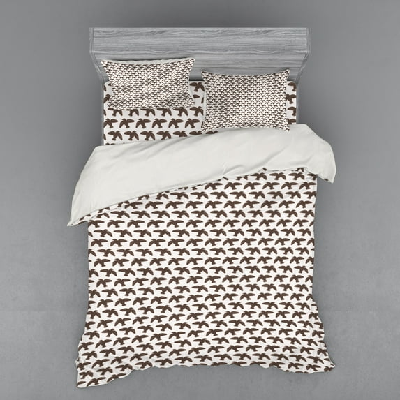 Ambesonne Birds Bedding Set 4 Pcs, Animal Drawn by Hand, Queen, Dark Taupe Pale Salmon