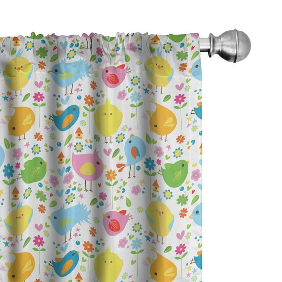 Ambesonne Birds Curtains, Colorful Birds and Flowers, Pair of 28"x95", Multicolor