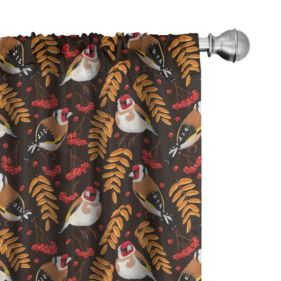 Ambesonne Birds Curtains, Goldfinch Berry Pattern, Pair of 28"x63", Multicolor