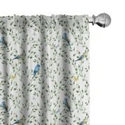 Ambesonne Birds Curtains, Thin Leafy Branches Berries, Pair of 28"x63", Reseda Green Multicolor
