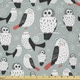 thumbnail image 1 of Ambesonne Birds Fabric by the Yard Microfiber, Cartoon Long-Eared Owl, 5 Yards, Blue Grey Salmon, 1 of 2