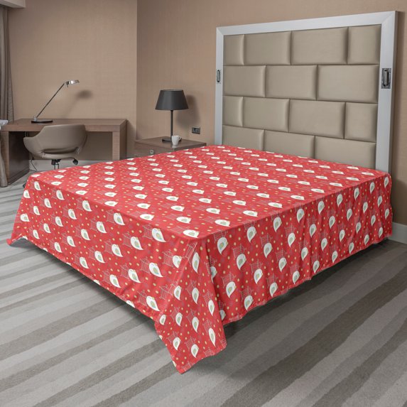 Ambesonne Birds Flat Sheet, Cages Flowers, Queen Size, Dark Coral and Ivory