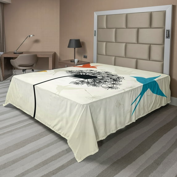 Ambesonne Birds Flat Sheet, Fauna and Flora Pattern, King Size, Multicolor