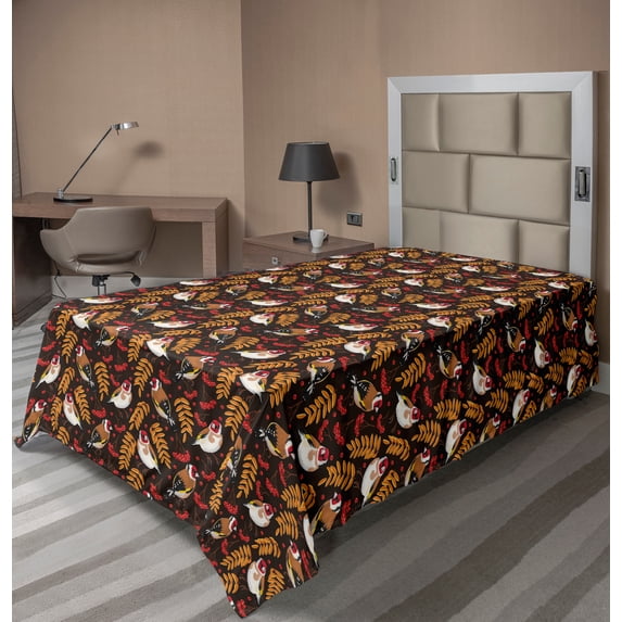 Ambesonne Birds Flat Sheet, Goldfinch Berry Pattern, TwinXL Size, Multicolor