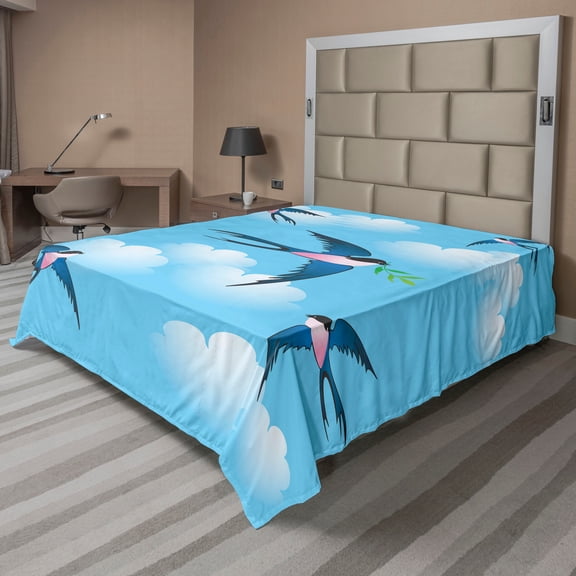 Ambesonne Birds Flat Sheet, Hirundo Atrocaerulea, Full Size, Multicolor