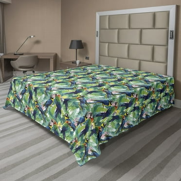 Ambesonne Birds Flat Sheet, Scarlet Macaw Parrots, California King, Multicolor