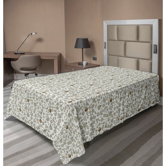 Ambesonne Birds Flat Sheet, Summery Flying Birds, Twin Size, Pale Sage Green and Grey
