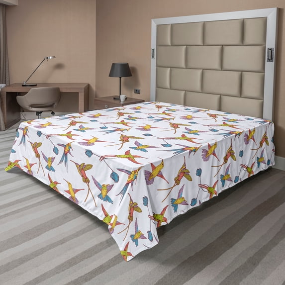 Ambesonne Birds Flat Sheet, Tropical Exotic Wildlife, Queen Size, Multicolor