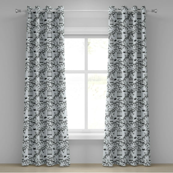 Ambesonne Birds Grommet Curtain, Branch of Floral Tree, 50" x 72", Blue Black