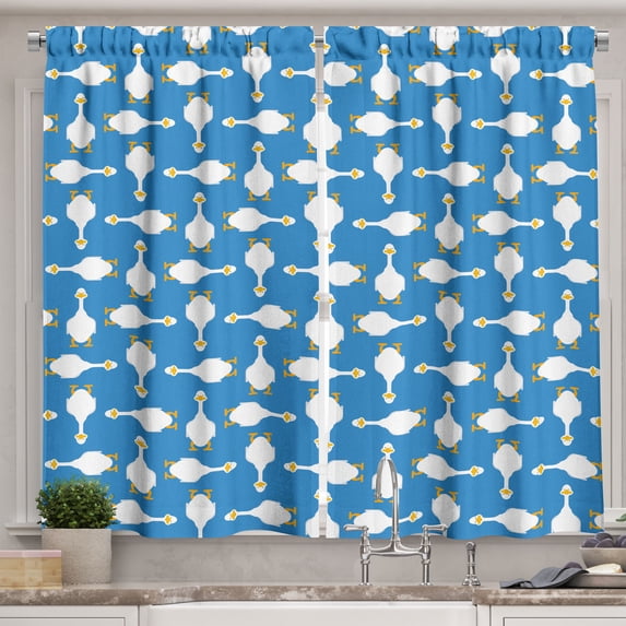 Ambesonne Birds Kitchen Curtains, Domestic Waterfowl Goose Art, 55"x24", Sea Blue White Orange