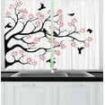 thumbnail image 1 of Ambesonne Birds Kitchen Curtains, Mockingbird on Plane Tree, 55"x39", Coral Black and White, 1 of 2