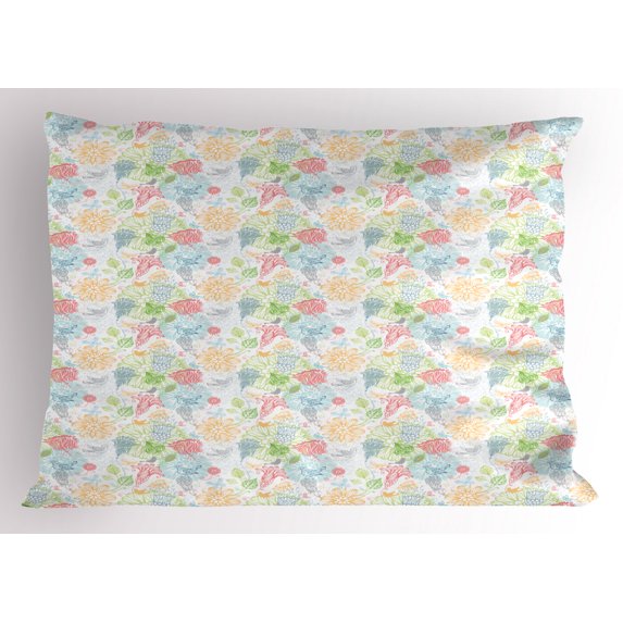 Ambesonne Birds Pillow Sham, Damask Spring Pattern, 26" X 20", Multicolor