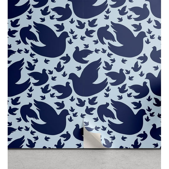 Ambesonne, Birds Print Peel & Stick Wallpaper for Home, Bohemian Silhouettes, 13"x72", Indigo and Pale Blue