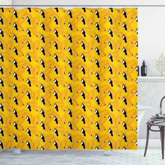 Ambesonne Birds Shower Curtain, Exotic Hawaii Wildlife Fauna, 69"Wx84"L, Earth Yellow Orange