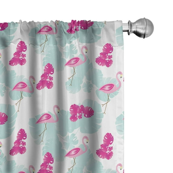 Ambesonne Birds Theme Curtains, Flamingos Monsteras Art, Pair of 28"x63", Hot Pink and White