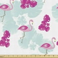 thumbnail image 1 of Ambesonne Birds Theme Fabric by the Yard Upholstery, Flamingos Monsteras Art, 1 Yard, Hot Pink and White, 1 of 5