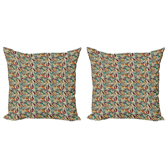 Ambesonne Birds Throw Pillow Cover 2 Pack, Clutter of Flying Creatures, 18", Champagne Multicolor