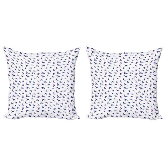 Ambesonne Birds Throw Pillow Cover 2 Pack, Flying Pigeons and Doves, 20", Night Blue and Eggplant