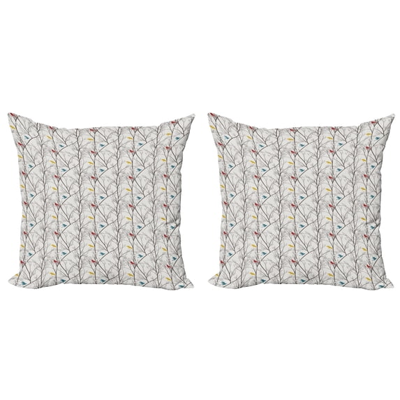 Ambesonne Birds Throw Pillow Cover 2 Pack, Spriggy Forest Trees, 20", Multicolor