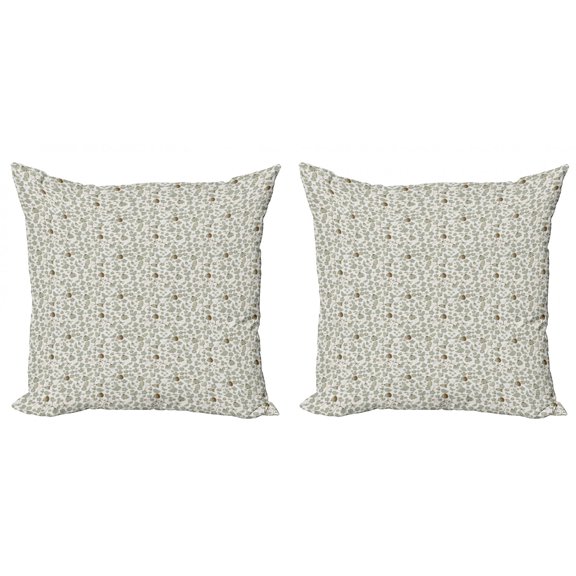 Ambesonne Birds Throw Pillow Cover 2 Pack, Summery Flying Birds, 16", Pale Sage Green and Grey