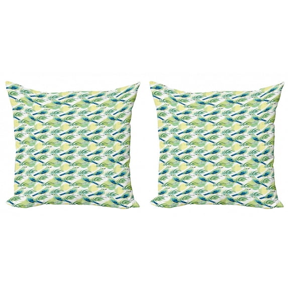 Ambesonne Birds Throw Pillow Cover 2 Pack, Watercolored Sparrow, 16", Pale Green Green