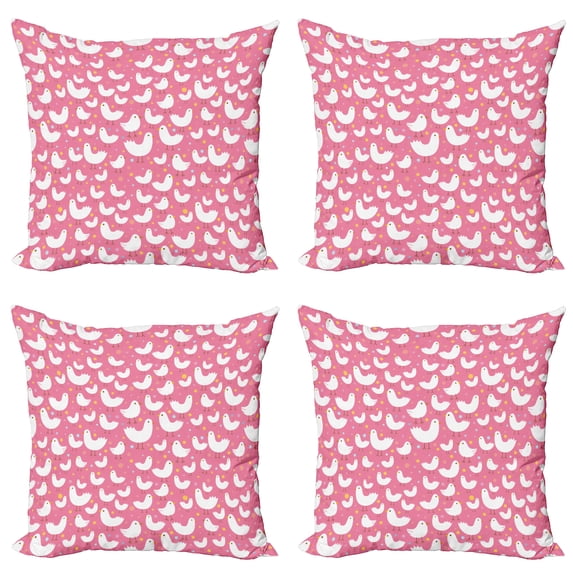 Ambesonne Birds Throw Pillow Cover 4 Pack, Cotton-Candy-Like Chicken, 18", Multicolor