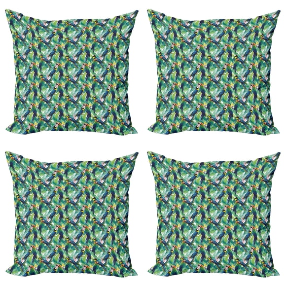 Ambesonne Birds Throw Pillow Cover 4 Pack, Scarlet Macaw Parrots, 18", Multicolor