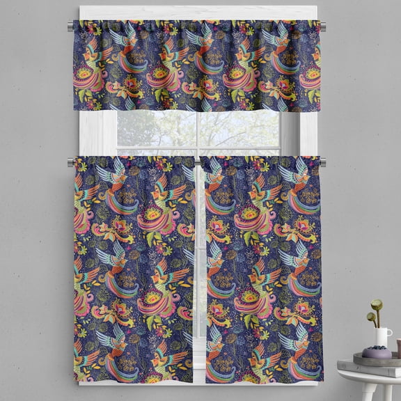 Ambesonne Birds Valance & Curtain, Mythical Rising Phoenix Bird, 55"x30", Multicolor