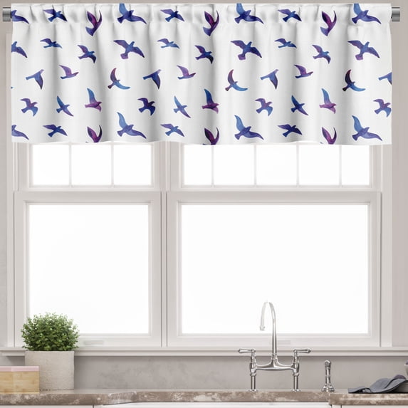Ambesonne Birds Valance Pack of 2, Flying Pigeons and Doves, 54"X12", Night Blue and Eggplant
