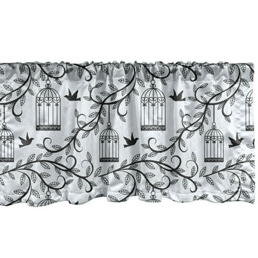 Ambesonne Birds Window Valance, Branch of Floral Tree, 54" X 18", Blue Black