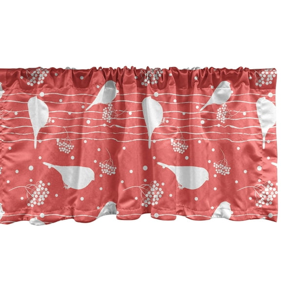 Ambesonne Birds Window Valance, Bullfinch Silhouettes Sitting, 54" X 18", Dark Coral White
