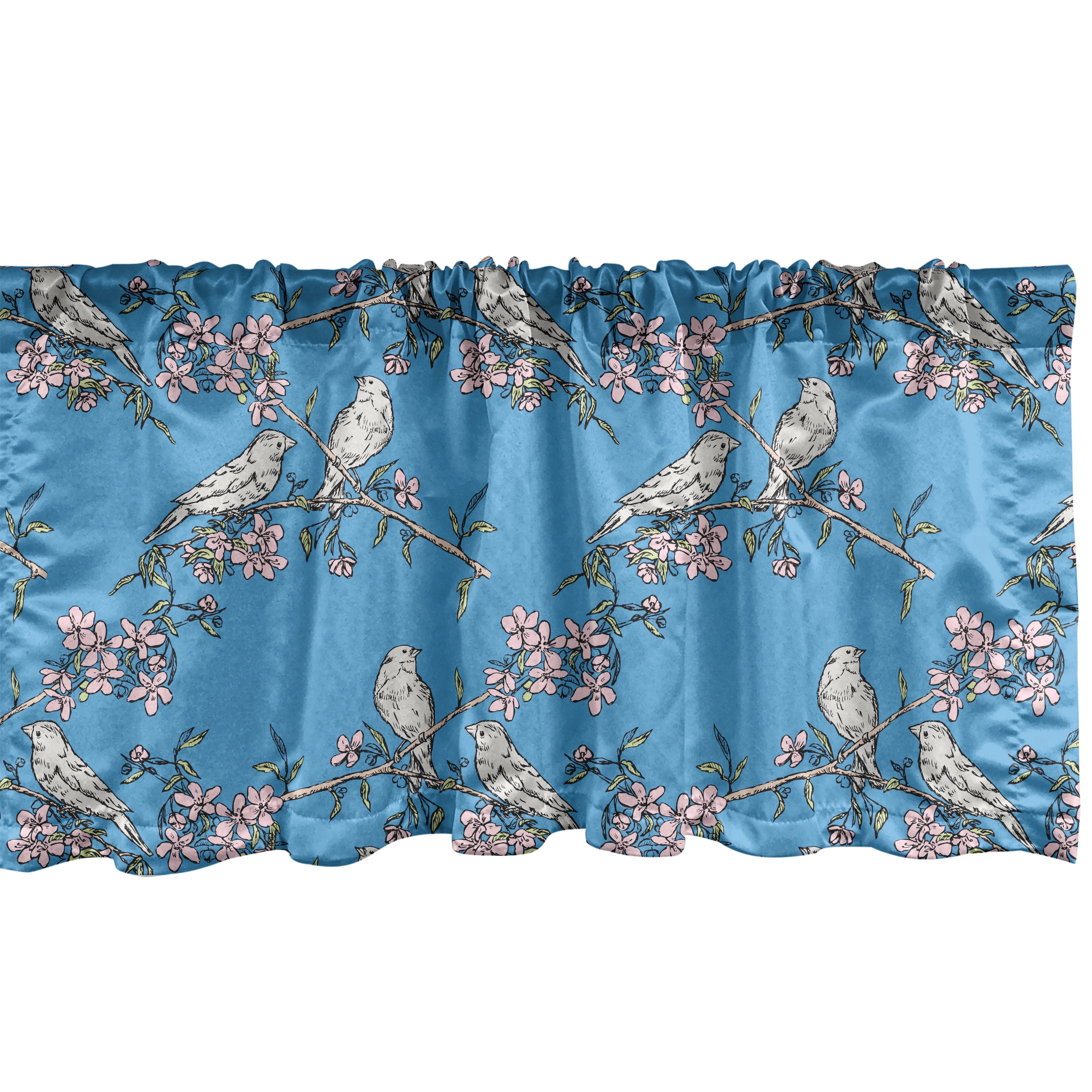 Ambesonne Birds Window Valance, Cherry Blossom and Finches, 42