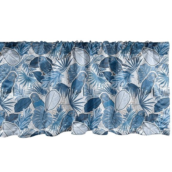 Ambesonne Birds Window Valance, Exotic Parrots Blue Leaves, 54" X 12", Dark Sky Blue and White