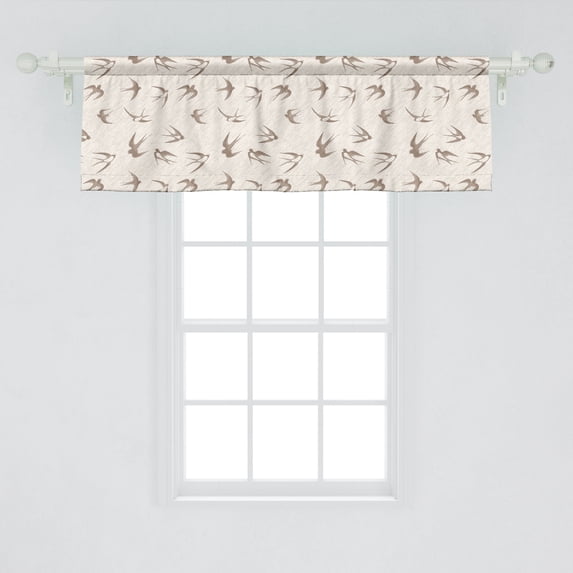 Ambesonne Birds Window Valance, Flying Bird Swallow Vintage Design Illustration Springtime Wildlife Classic Art, Curtain Valance for Kitchen Bedroom Decor with Rod Pocket, 54" X 18", Beige Brown