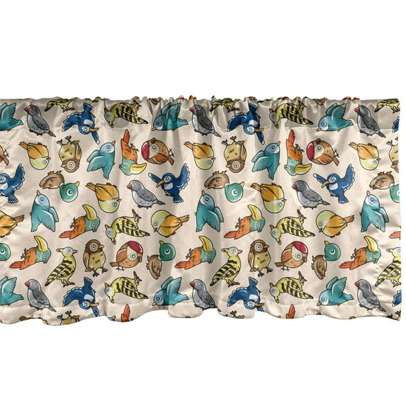 Ambesonne Birds Window Valance, Funny Cartoon Design, 54" X 12", Multicolor