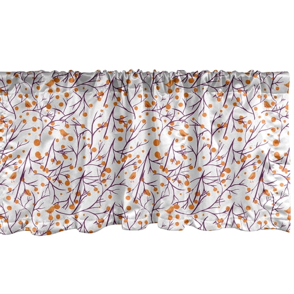 Ambesonne Birds Window Valance, Round Blobs Birds on Branches, 54" X 18", Orange Plum and White