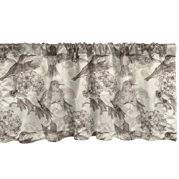 Ambesonne Birds Window Valance, Ruby-Throated Hummingbird, 54" X 18", Dimgrey and Ivory