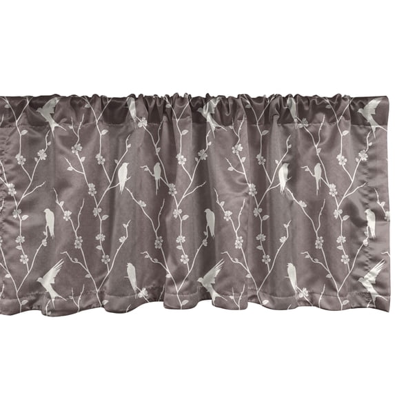 Ambesonne Birds Window Valance, Silhouette of Flying Resplendent Quetzal Bird Among Vertical Branches, Curtain Valance for Kitchen Bedroom Decor with Rod Pocket, 54" X 18", Ivory Taupe and Dimgrey