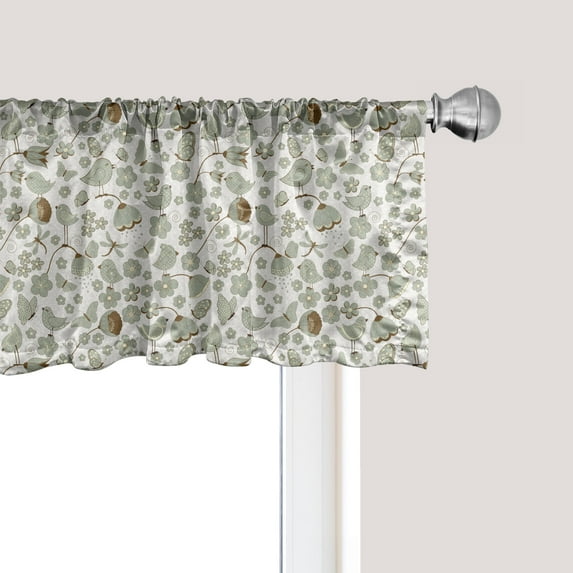 Ambesonne Birds Window Valance, Summery Flying Birds, 54" X 12", Pale Sage Green and Grey