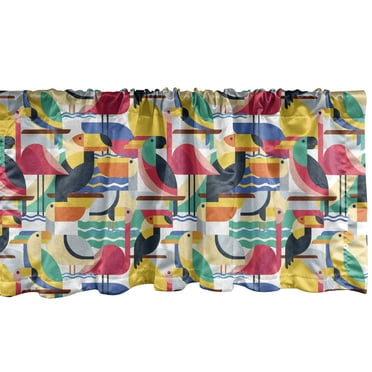Ambesonne Birds Window Valance, Toucan and Flamingos, 54" X 12", Multicolor