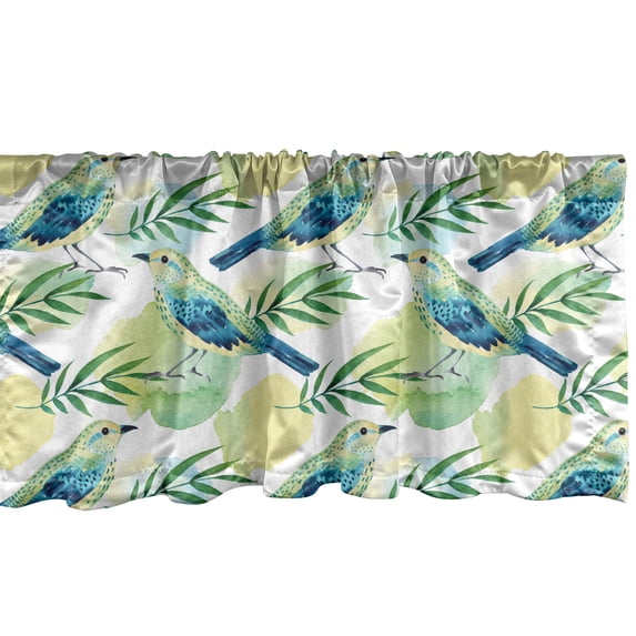 Ambesonne Birds Window Valance, Watercolored Sparrow, 54" X 18", Pale Green Green
