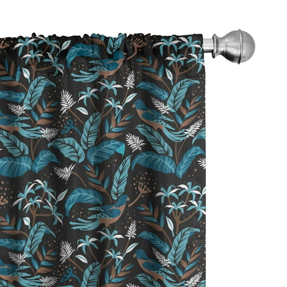 Ambesonne Birds and Nature Window Curtains, Exotic Leaves Boho, Each 28" W x 63" L, Petrol Blue Umber Teal