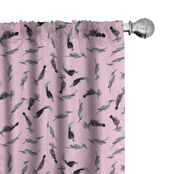 Ambesonne Birds and Nature Window Curtains, Exotic Vibe Print, Each 28" W x 63" L, Soft Pink Charcoal Grey